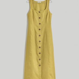 Madewell button-front linen chartreuse midi dress